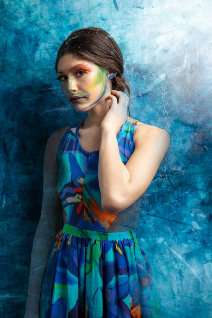 conceptual-image-fashion-model-emerging-from-abstract-painting-gerard-harrison-photographer