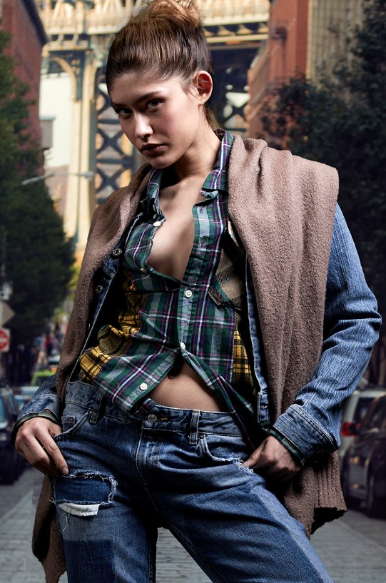 New York City street style fashion photo for a model's portfolio. Gerard Harrison, Houston fashion photographer.