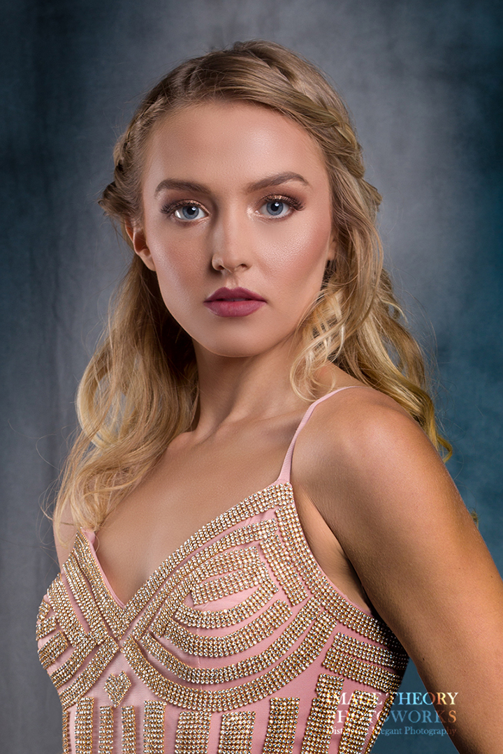 Modeling Heashot - Blond Female Modeling headshot of beautiful blond model in beaded evening gown.